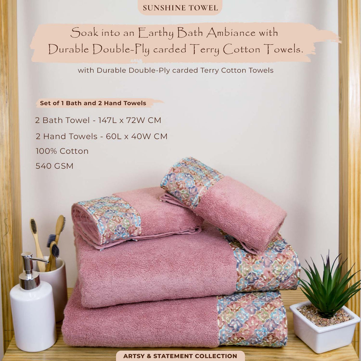 Sunshine 550 GSM Cotton Towel Set of 4 | Ultra Soft, Extra Absorbent Luxurious Towels