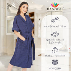 Rangoli Noble Cotton Adult Bathrobe for Women 400 GSM