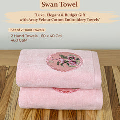 Prima Dream 100% Cotton Hand Towel Set of 2 (Applique Embroidery), 450 GSM