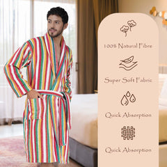 Pinstripe Men 420 GSM Cotton Bathrobe - Rangoli