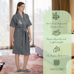 Rangoli Royal Bamboo Bathrobe for Women | Eco-Friendly, Ultra-Soft & Lightweight | 100% Bamboo Fiber | Highly Absorbent, Breathable & Gentle on Skin |