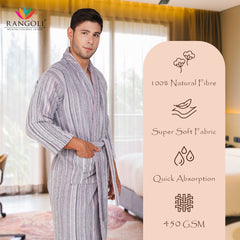 Pinstripe Men 450 GSM Cotton Bathrobe