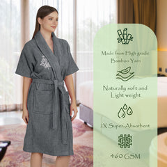 Rangoli Royal Bamboo Bathrobe for Women | Eco-Friendly, Ultra-Soft & Lightweight | 100% Bamboo Fiber | Highly Absorbent, Breathable & Gentle on Skin |