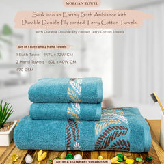 Morgan 470 GSM 100% Cotton 1 Bath & 2 Hand Towel Set