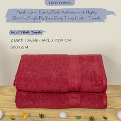 Trio 100% Cotton Bath Towel Set of 2 (550 GSM)
