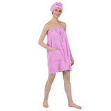 Women Cotton Body Wrap Bath Towel With Shower Cap - Purple