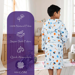 Rangoli Kids Cotton Bathrobe 400 GSM (Pizza Design) for Girls and Boys