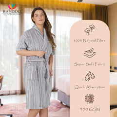 Pinstripe Women 420 GSM Cotton Bathrobe