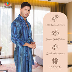 Pinstripe Men 450 GSM Cotton Bathrobe