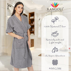 Rangoli Noble Cotton Adult Bathrobe for Women 400 GSM