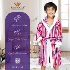 Rangoli Tonal 100% Cotton  Hooded Kids Bathrobe 400 GSM for Gils and Boys