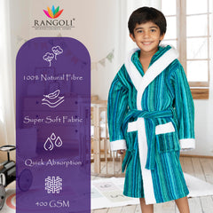 Rangoli Tonal 100% Cotton  Hooded Kids Bathrobe 400 GSM for Gils and Boys