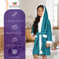 Rangoli Tonal 100% Cotton  Hooded Kids Bathrobe 400 GSM for Gils and Boys