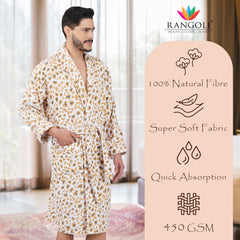 Rangoli Leopard 450 GSM Premium Cotton Bathrobe for Men