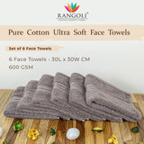 Rangoli Venetion 100% Cotton Face Towel |  Set of 6, 600 GSM