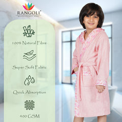 Rangoli Kids Bamboo Hooded Bathrobe | 500 GSM Ultra-Soft & Lightweight | 100% Bamboo Fabric for Gentle Comfort | Highly Absorbent & Breathable | Perfect for Bath, Swim, and Relaxation | Available in Various Sizes