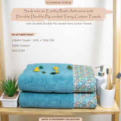 Sunshine 550 GSM Cotton Bath Towel Set of 2 | Ultra Soft, Extra Absorbent Luxurious Towels - Rangoli