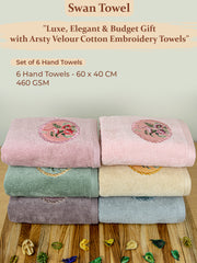 Prima Dream 100% Cotton Hand Towel Set of 6 (Applique Embroidery), 450 GSM