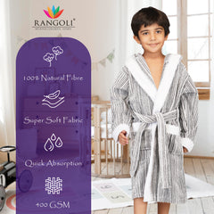 Rangoli Tonal 100% Cotton  Hooded Kids Bathrobe 400 GSM for Gils and Boys