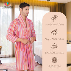 Pinstripe Men 450 GSM Cotton Bathrobe