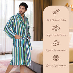 Pinstripe Men 420 GSM Cotton Bathrobe - Rangoli