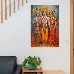 Shree Ram, Sita, and Laxman Canvas Wall Painting | Cotton Stretched Canvas - Rangoli