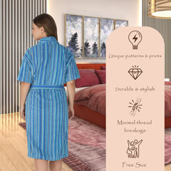 Pinstripe Women 420 GSM Cotton Bathrobe