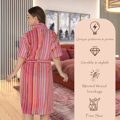 Pinstripe Women 420 GSM Cotton Bathrobe