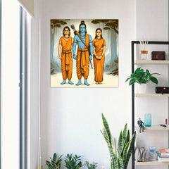 Shree Ram, Sita Canvas Wall Painting | Cotton Stretched Canvas - Rangoli