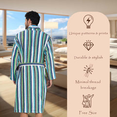 Pinstripe Men 420 GSM Cotton Bathrobe - Rangoli