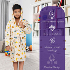 Rangoli Kids Cotton Bathrobe 400 GSM (Pizza Design) for Girls and Boys