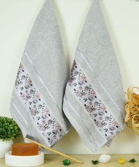 Victoria 100% Cotton Towel set of 4, (Printed Border), 450 GSM