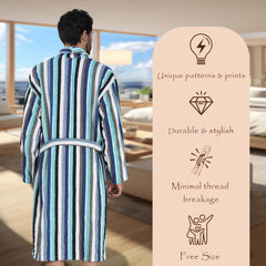 Pinstripe Men 420 GSM Cotton Bathrobe - Rangoli