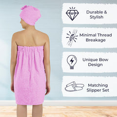 Rangoli Women Cotton Body Wrap Bath Towel With Shower Cap