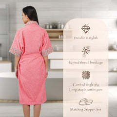 Rangoli Sunshine 500 GSM Cotton Bathrobe For  Women with Matching Slippers