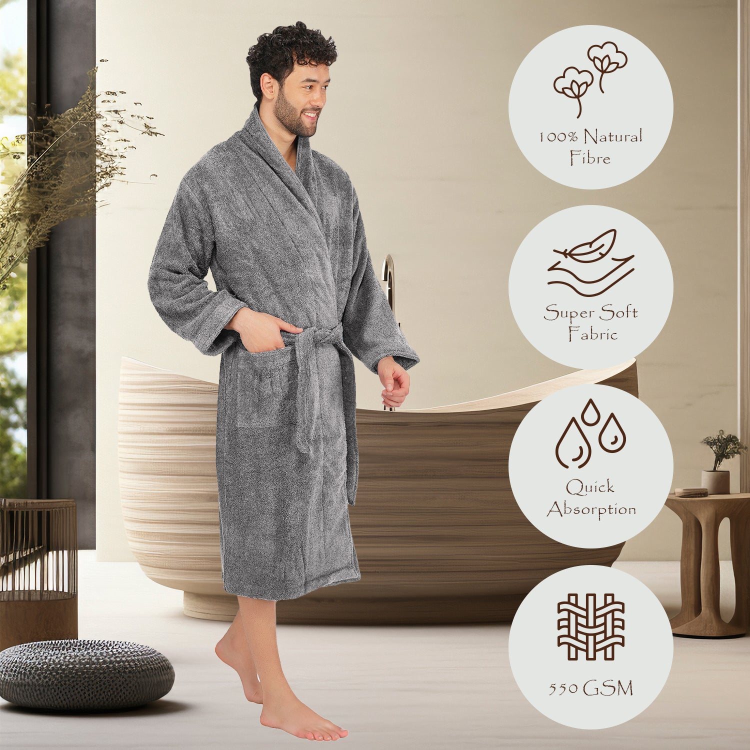 Canningvale 550 GSM Cotton Bathrobe For Men