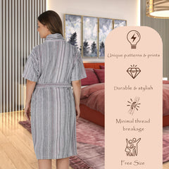 Pinstripe Women 420 GSM Cotton Bathrobe