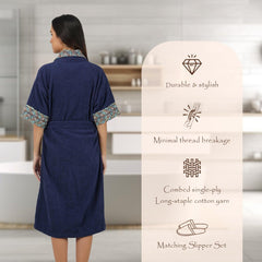 Rangoli Sunshine 500 GSM Cotton Bathrobe For  Women with Matching Slippers