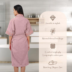 Rangoli Sunshine 500 GSM Cotton Bathrobe For  Women with Matching Slippers