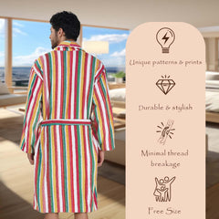 Pinstripe Men 420 GSM Cotton Bathrobe - Rangoli