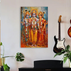 Shree Ram, Sita, and Laxman Canvas Wall Painting | Cotton Stretched Canvas - Rangoli