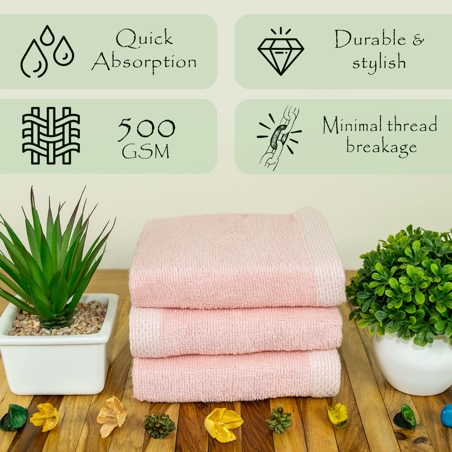 Rangoli  100% Bamboo Face Towel |  Set of 3, 500 GSM