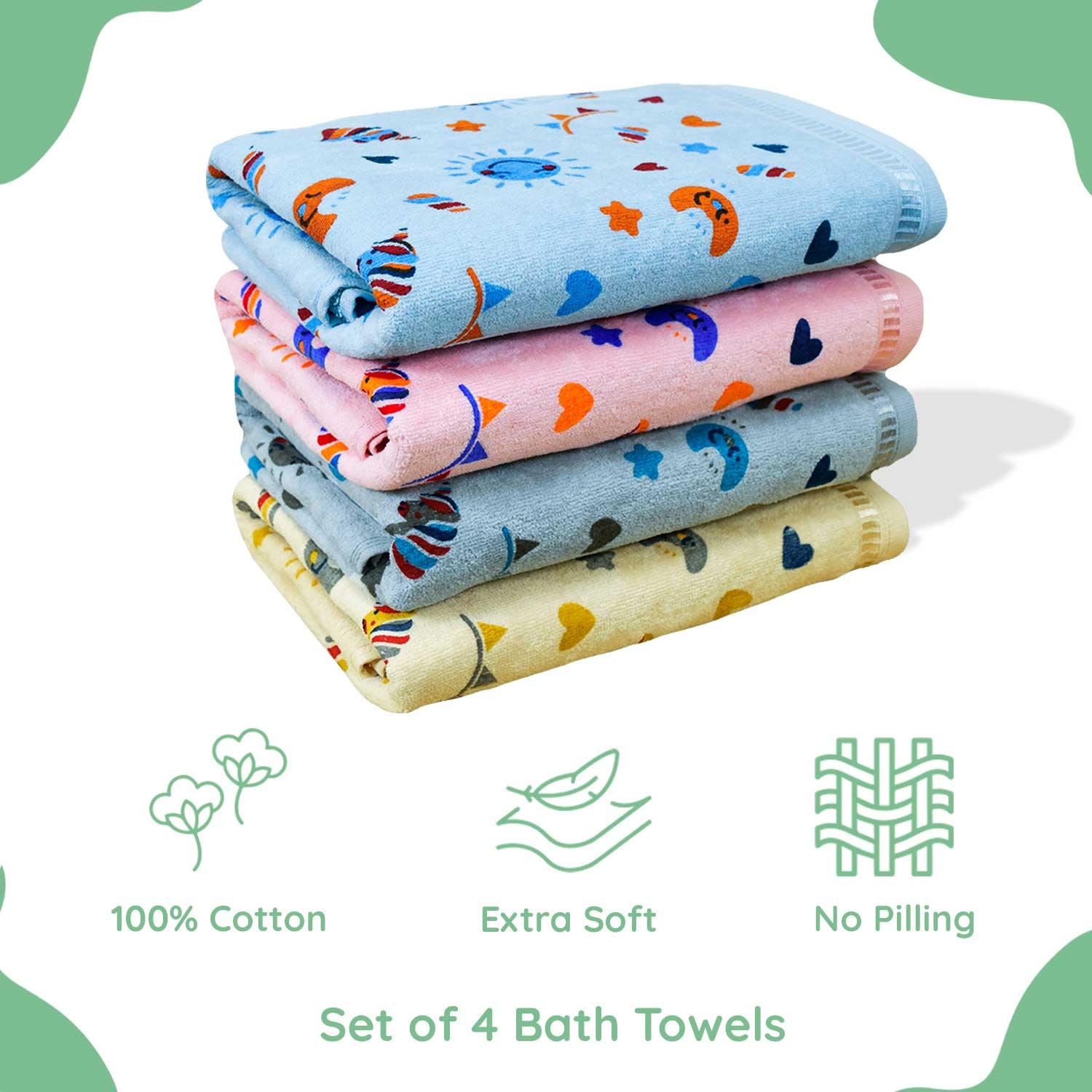 Rangoli Kids Unicorn Printed Cotton Bath Towel Set of 4 | Anti-Bacterial, Ultra Soft Towels for Girls and Boys (Multicolor) - Rangoli