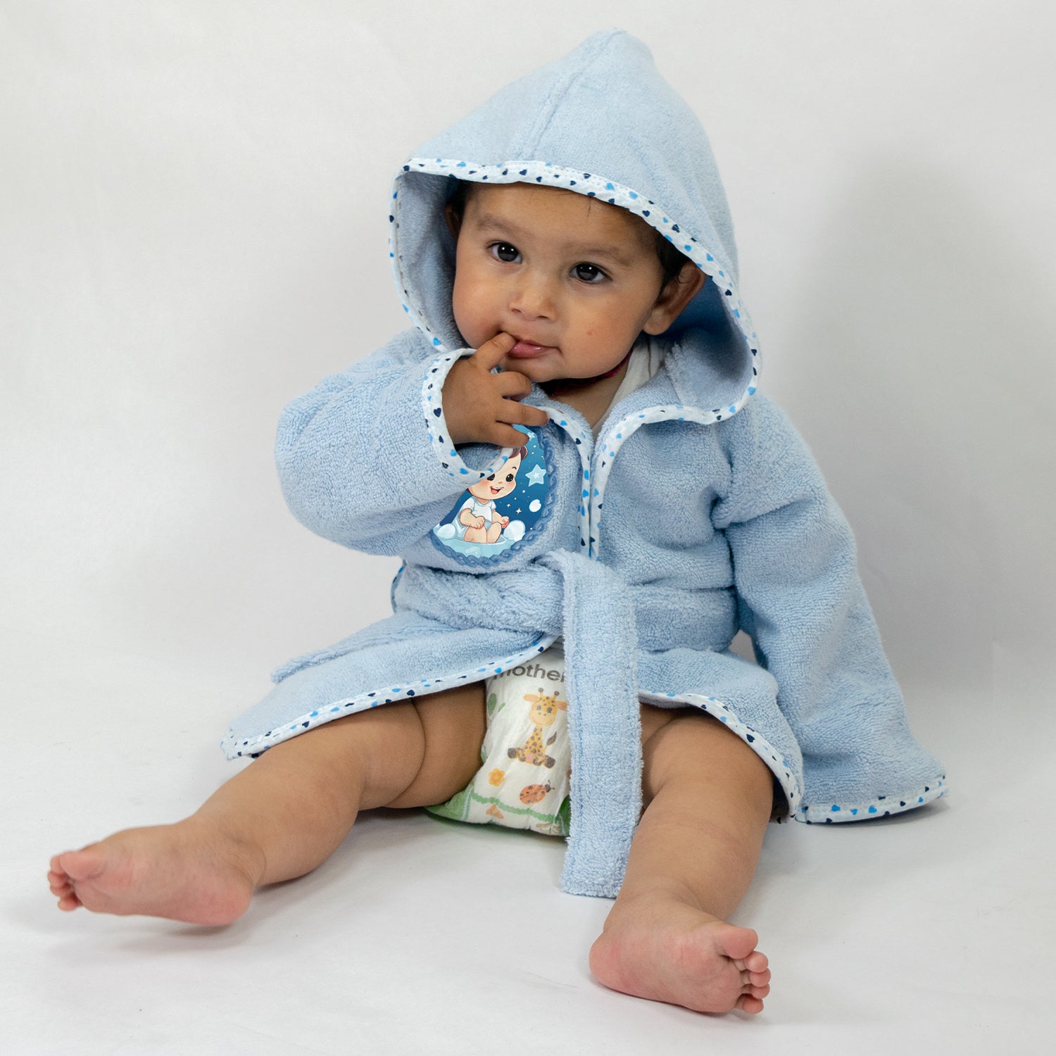 Rangoli Baby Bathrobe Ultra Soft With Matching Slipper, full Sleeves And Attached Adjustable Belt