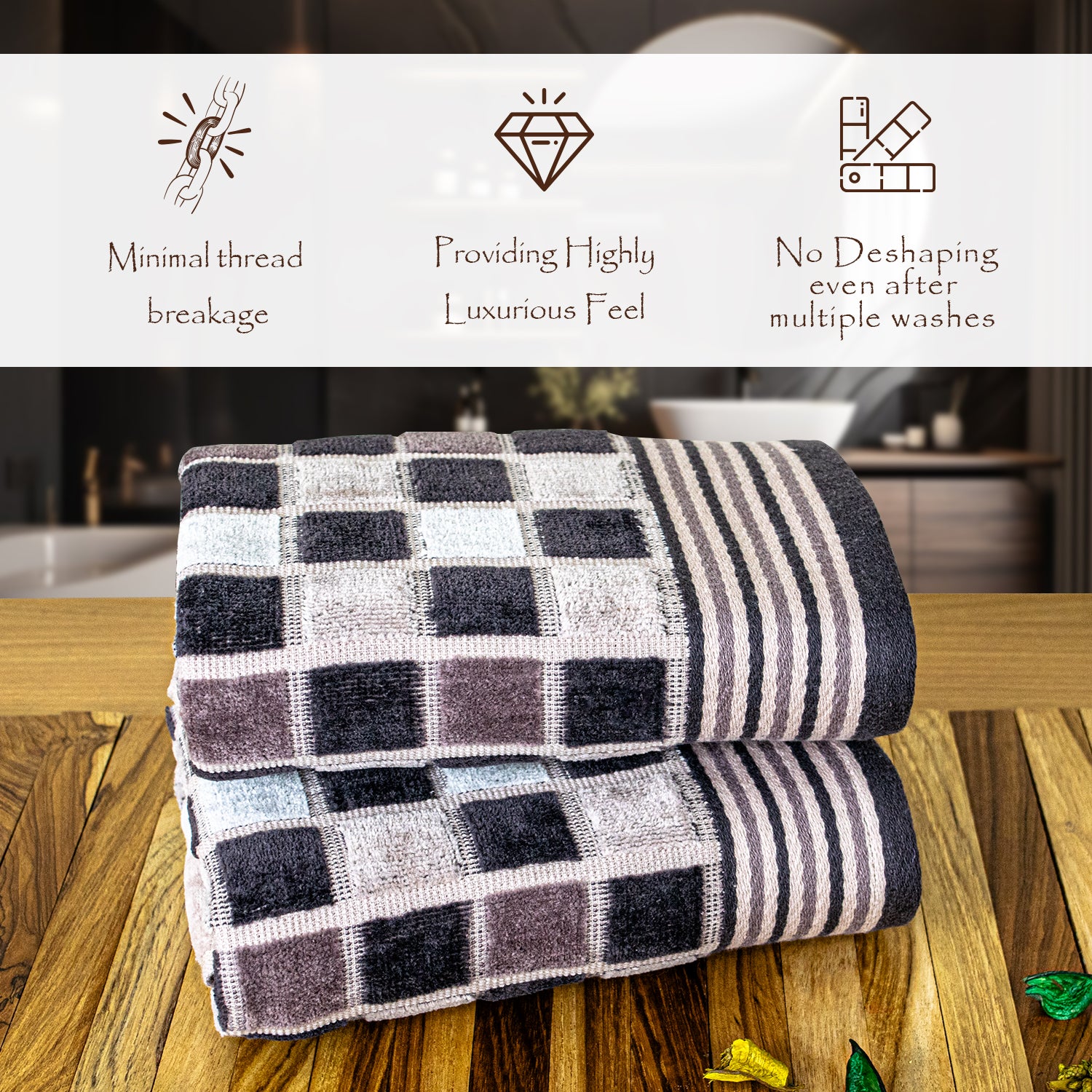 Rangoli Lira Check 100% Cotton Hand Towel Set of 2, 450 GSM