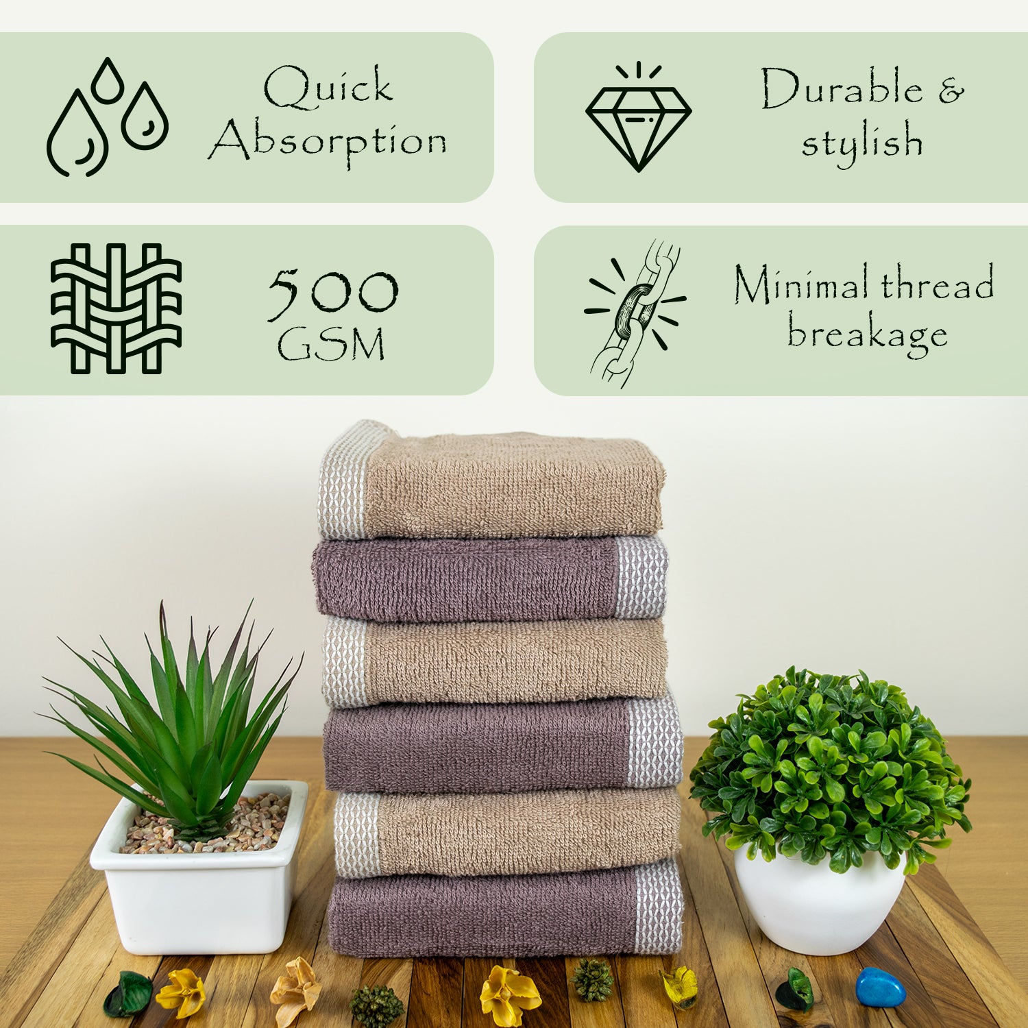 Rangoli  100% Bamboo Face Towel |  Set of 6, 500 GSM (Multi)