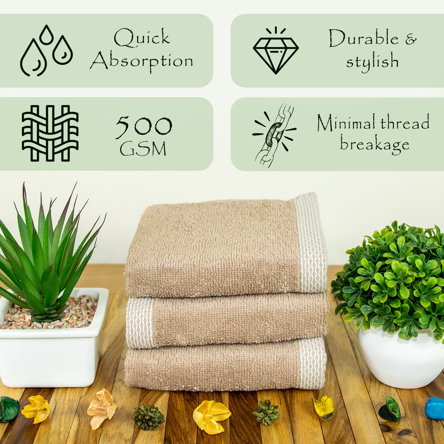 Rangoli  100% Bamboo Face Towel |  Set of 3, 500 GSM