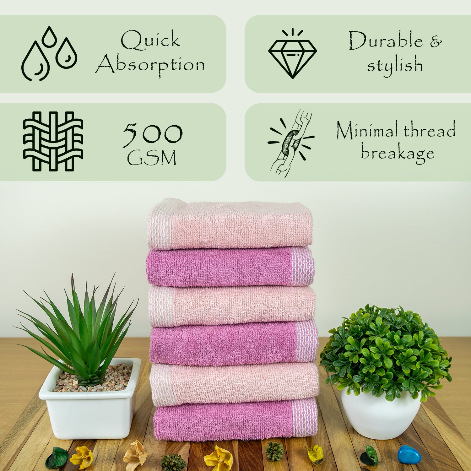 Rangoli  100% Bamboo Face Towel |  Set of 6, 500 GSM (Multi)