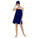 Women Cotton Body Wrap Bath Towel With Shower Cap - Navy