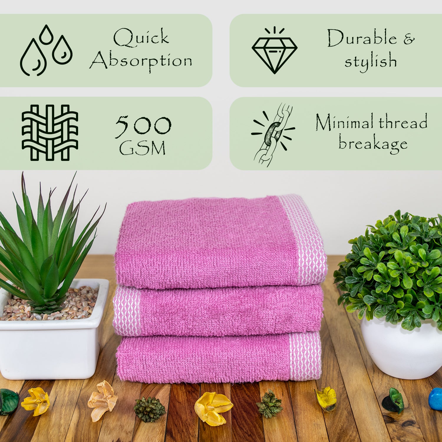 Rangoli  100% Bamboo Face Towel |  Set of 3, 500 GSM